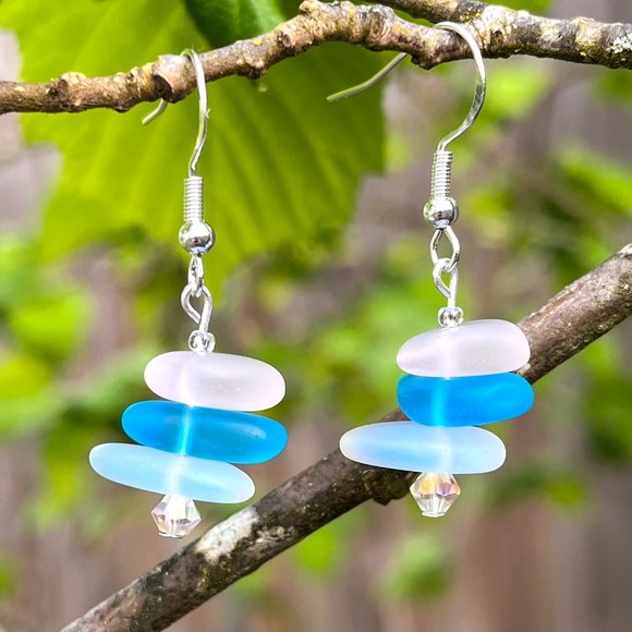 Artisan Jewelry - Sea Glass Stack Earrings Pastel Handmade